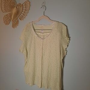 VINTAGE Aria Pale Yellow Lace Trim Flutter Sleeve Pajama Set, Top/Shorts, LARGE